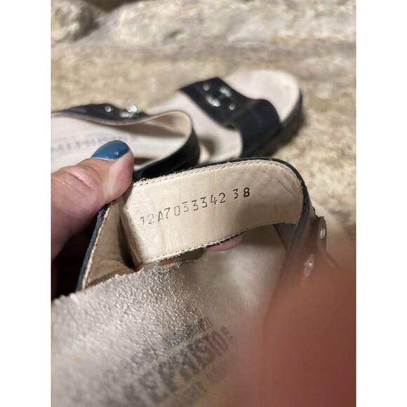 MEPHISTO Air Relax Naiade Black Leather Wedge 2 Strap Rhinestone Sandals 38 7.5 - Picture 2 of 11